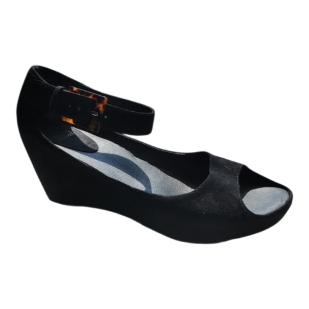Johnston & Murphy, Black suede, platform, peep-toe wedge, 8 1/2 M